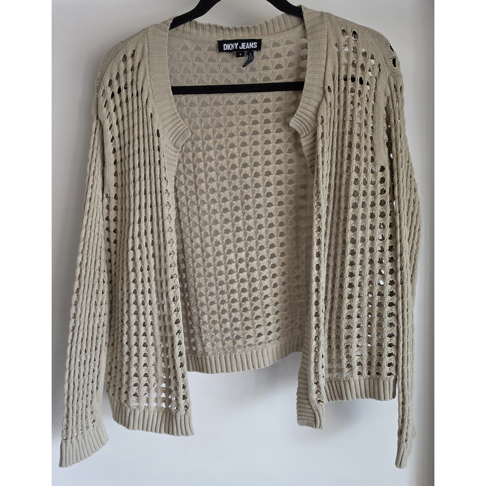 Dkny Jeans Cardigan Women M Beige Cotton Long Sleeve Knit Sweater Wrap